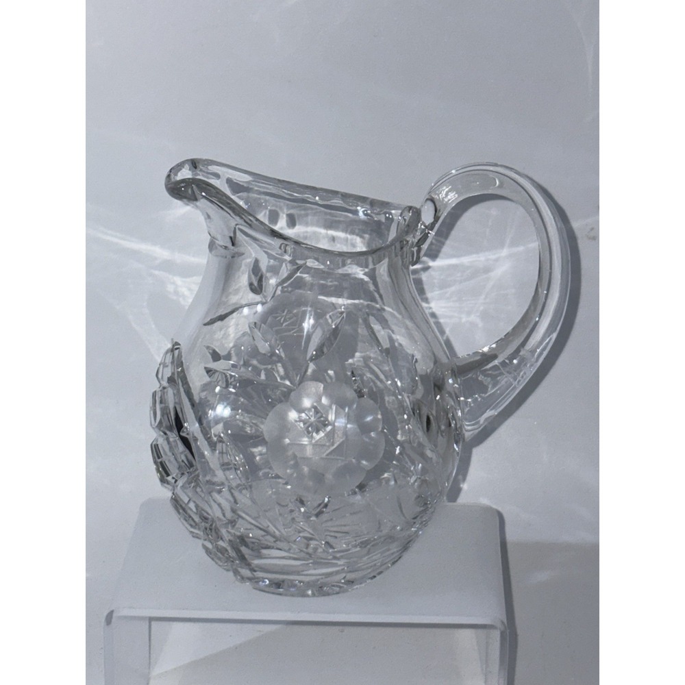 Vintage Cut Crystal‎ Pitcher With Intricate Floral And Star Design 6"